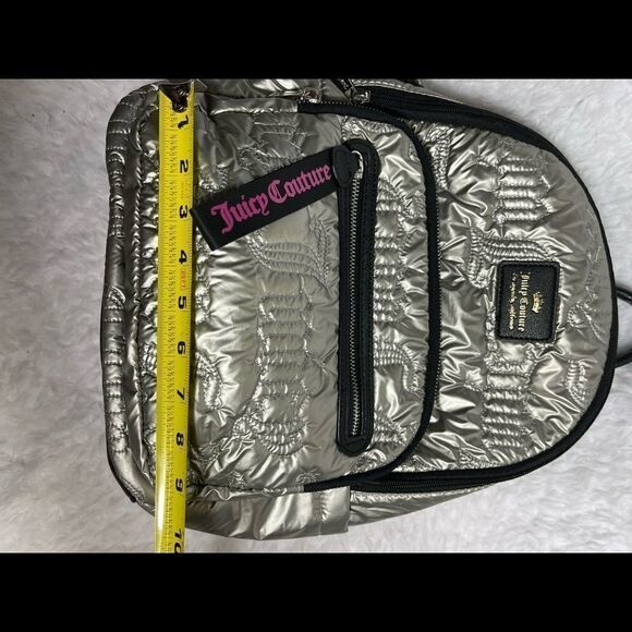 Juicy Couture Metallic quilted silver Backpack with black trim. - Picture 9 of 16